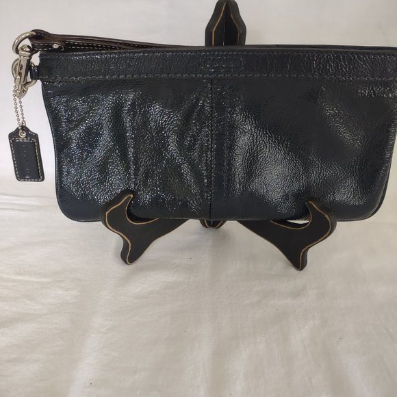 Coach Clutch/Wristlet Bag, Blue Patent Leather Textured Finish - Picture 2 of 7